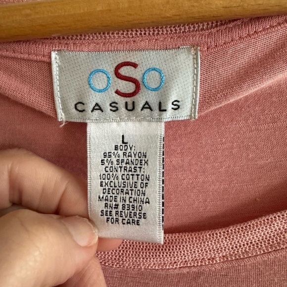 OSO casuals boho pink crochet flowy boho tunic short sleeve top size large - Picture 5 of 5